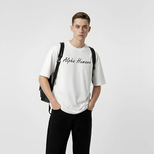 ALPHA HUMANE – Artistic Line Art Oversized T-shirt (White)