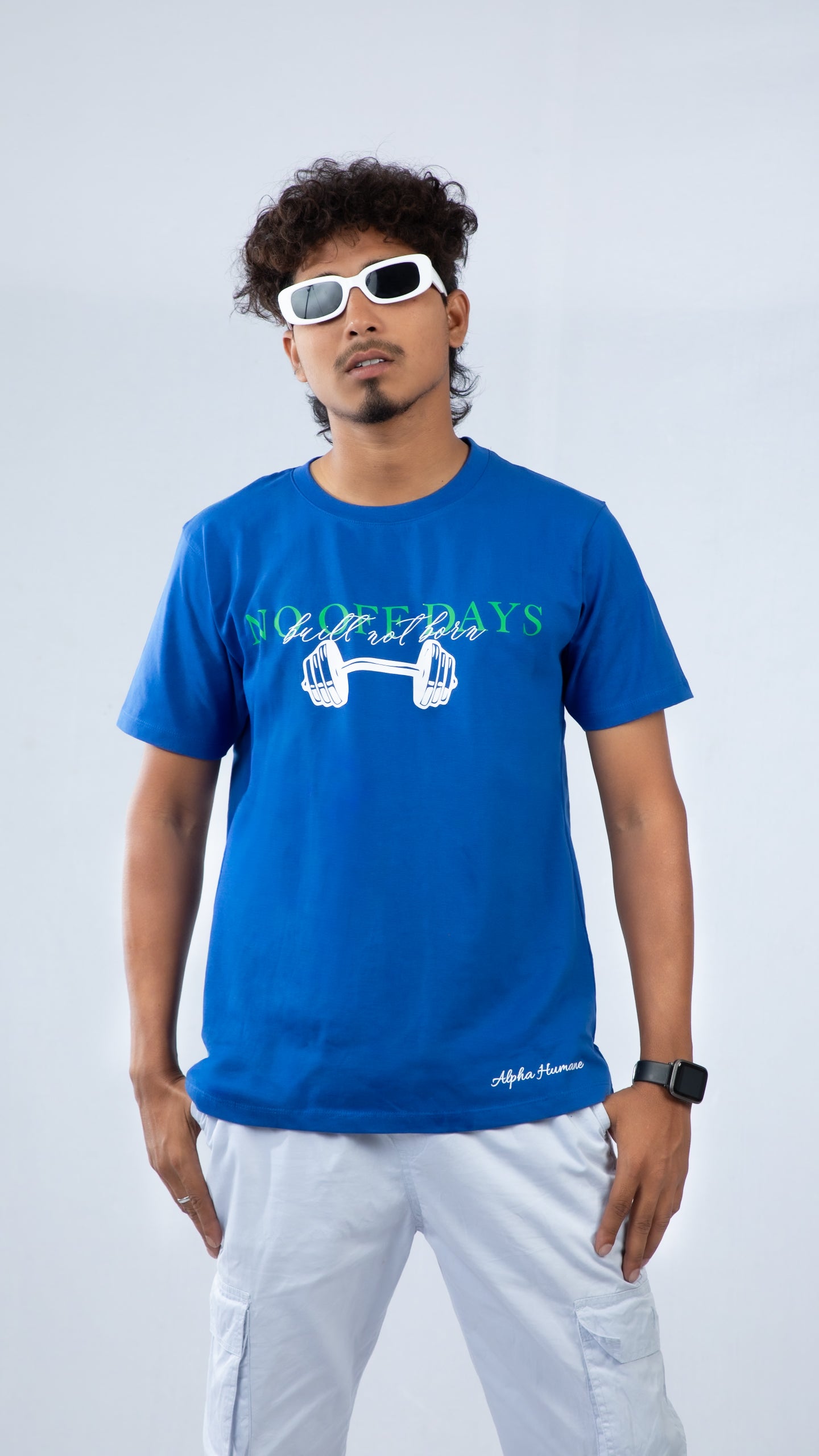 Regular T-shirt - No Off-Days Dumbbell (Royal Blue) | Alpha Humane