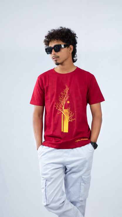 Regular T-shirt - Golden Tree Silhouette (Red) | Alpha Humane