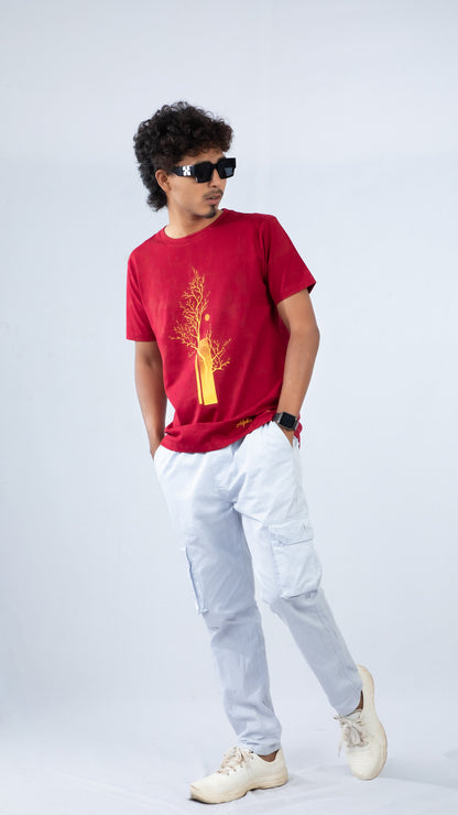 Regular T-shirt - Golden Tree Silhouette (Red) | Alpha Humane