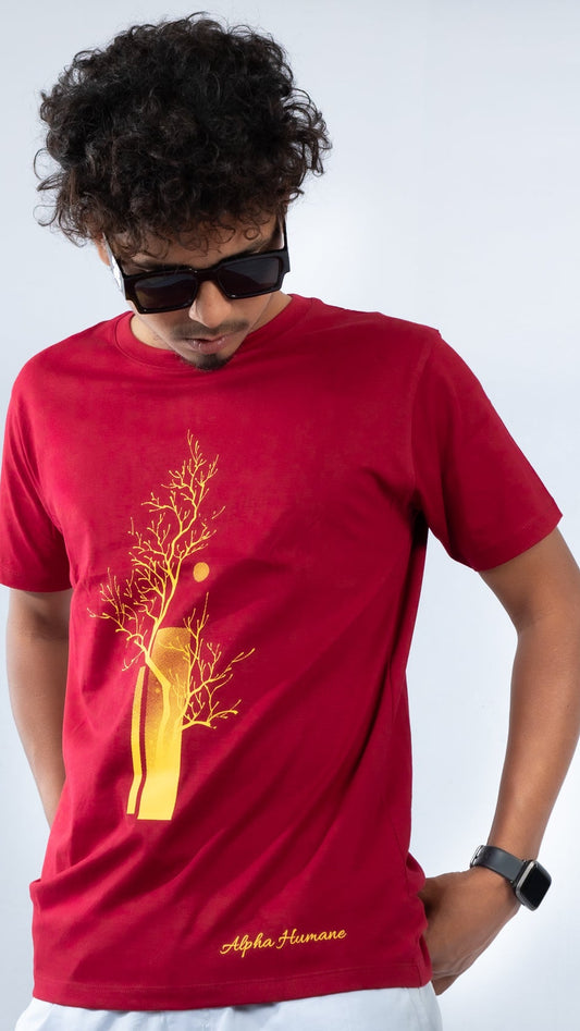 Regular T-shirt - Golden Tree Silhouette (Red) | Alpha Humane