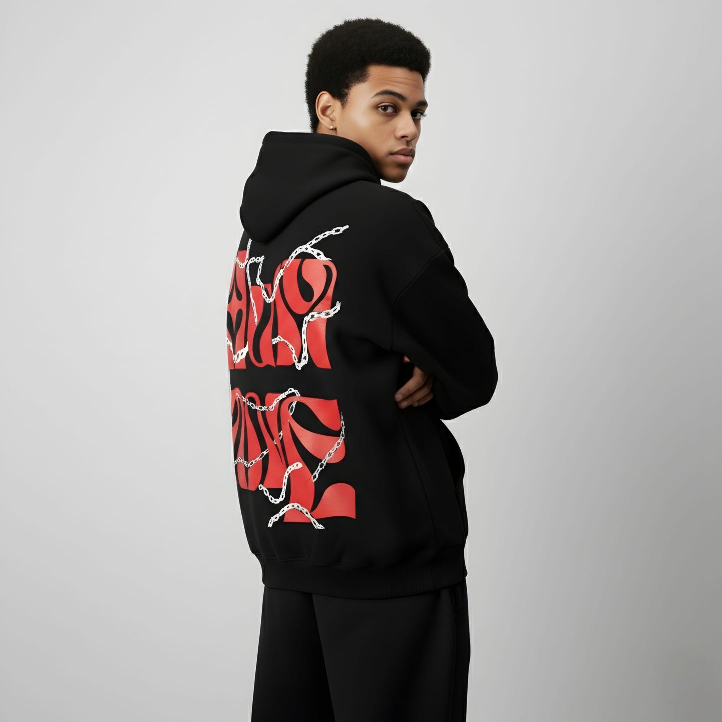 Hoodie - Alpha Chain Print (Black) | Alpha Humane