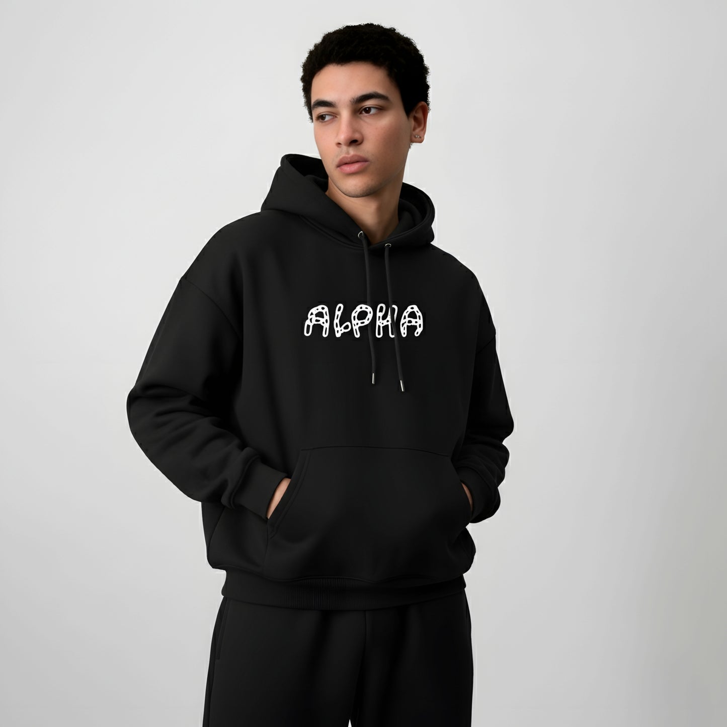 Hoodie - Alpha Chain Print (Black) | Alpha Humane