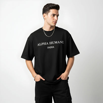 Oversized T-shirt - Alpha Humane India Print (Black) |
