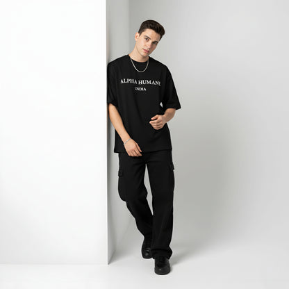 Oversized T-shirt - Alpha Humane India Print (Black) |