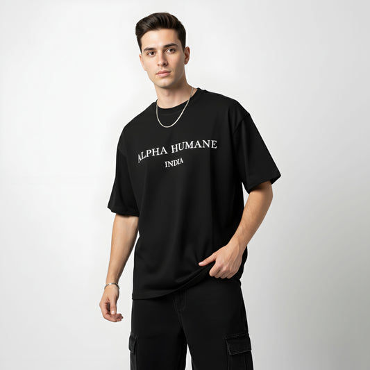 Oversized T-shirt - Alpha Humane India Print (Black) |