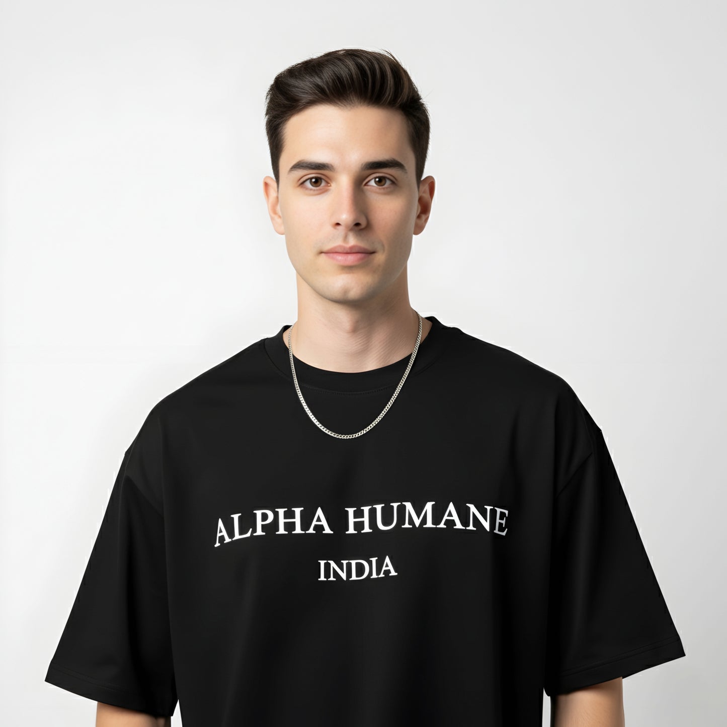 Oversized T-shirt - Alpha Humane India Print (Black) |