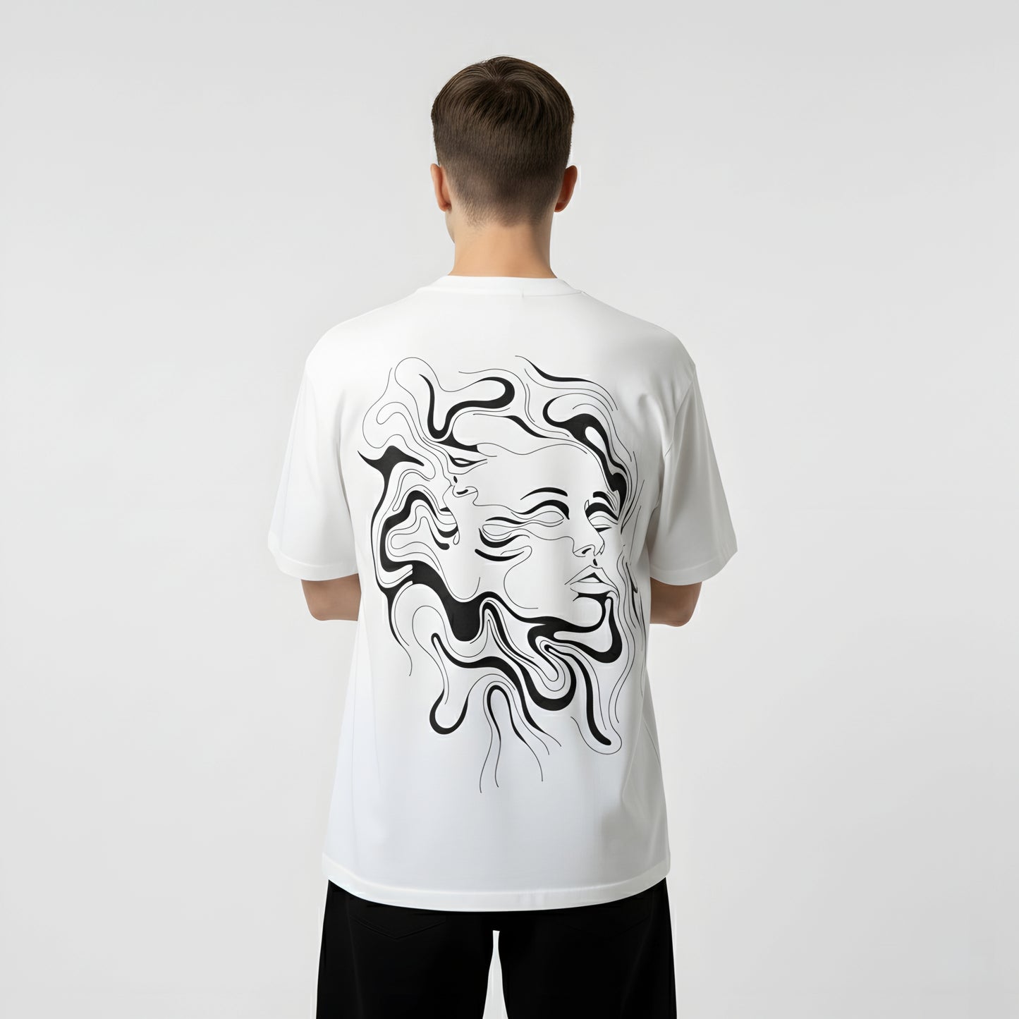 ALPHA HUMANE – Artistic Line Art Oversized T-shirt (White)