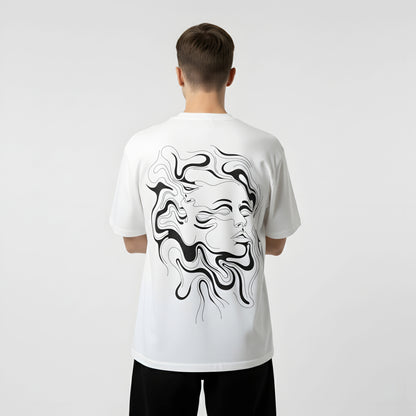 ALPHA HUMANE – Artistic Line Art Oversized T-shirt (White)