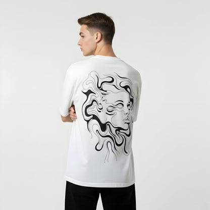 ALPHA HUMANE – Artistic Line Art Oversized T-shirt (White)