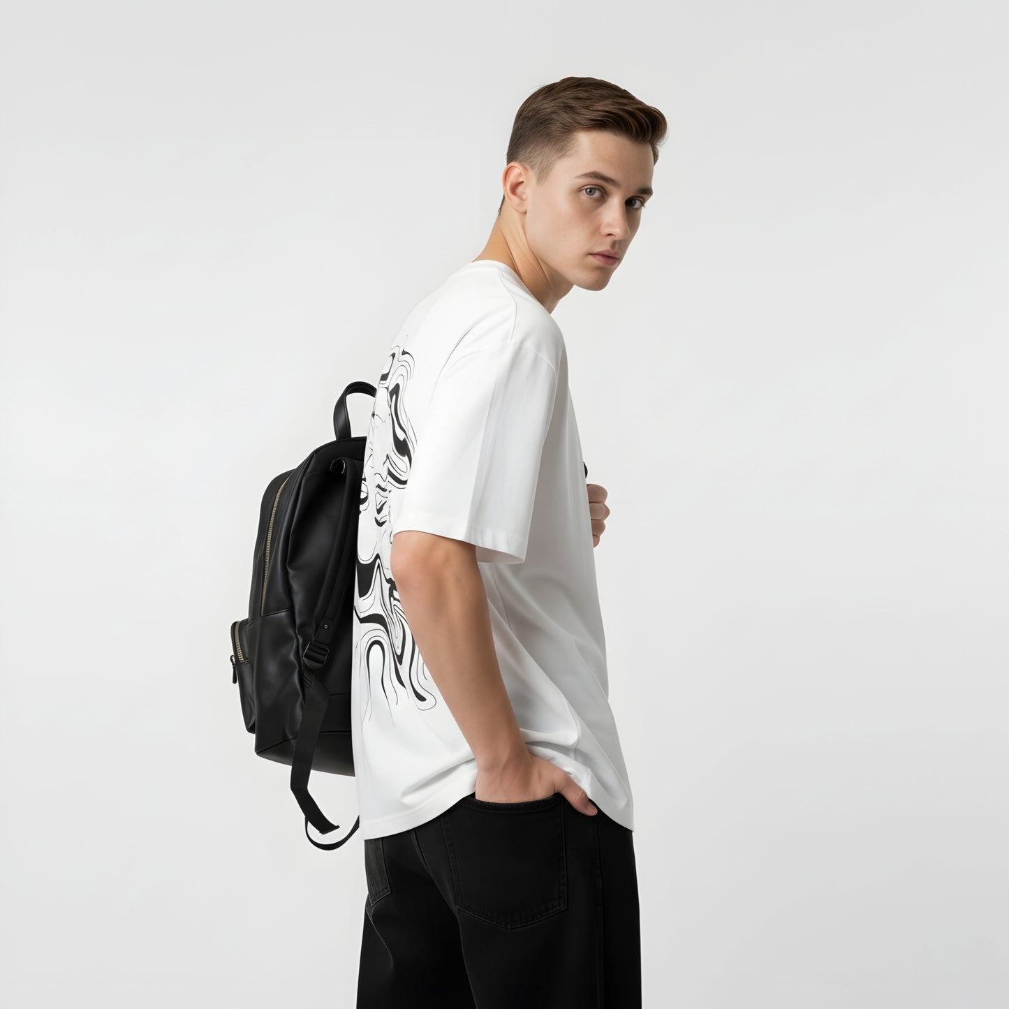 ALPHA HUMANE – Artistic Line Art Oversized T-shirt (White)