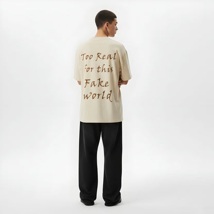Oversized T-shirt - Unbothered / Too Real (Beige) | Alpha Humane