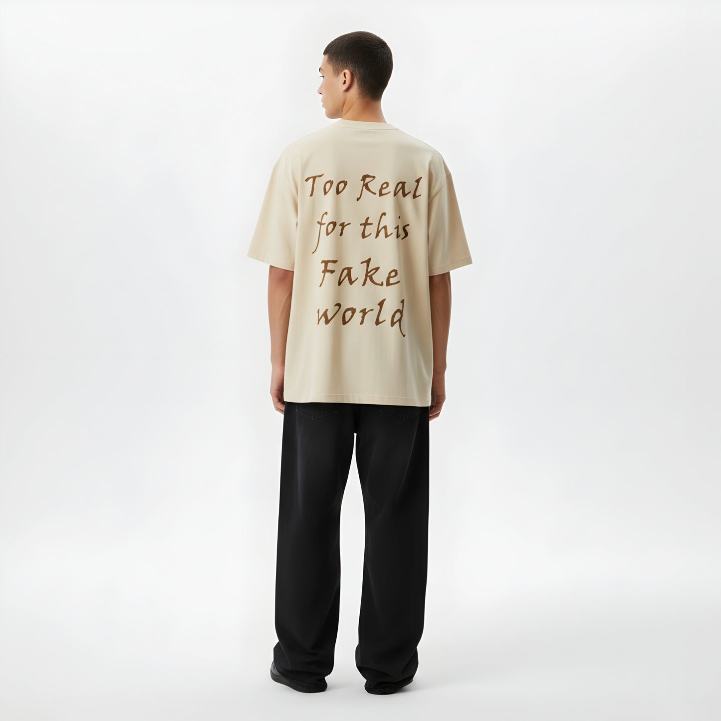 Oversized T-shirt - Unbothered / Too Real (Beige) | Alpha Humane