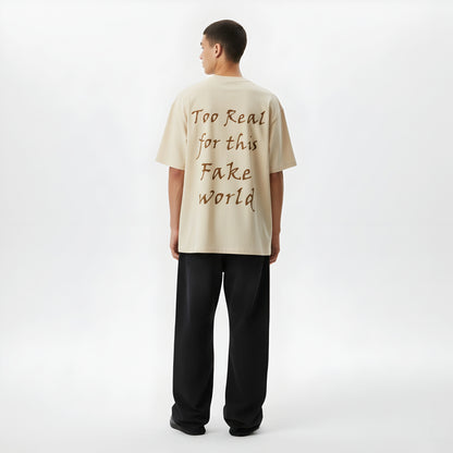 Oversized T-shirt - Unbothered / Too Real (Beige) | Alpha Humane