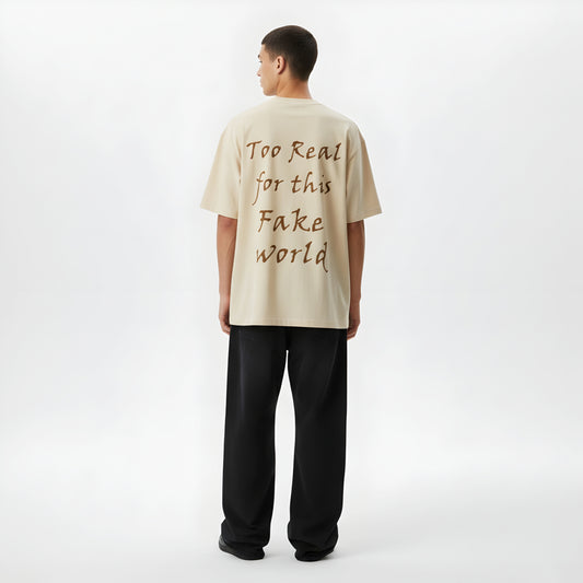 Oversized T-shirt - Unbothered / Too Real (Beige) | Alpha Humane