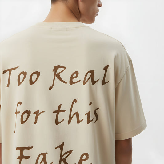 Oversized T-shirt - Unbothered / Too Real (Beige) | Alpha Humane