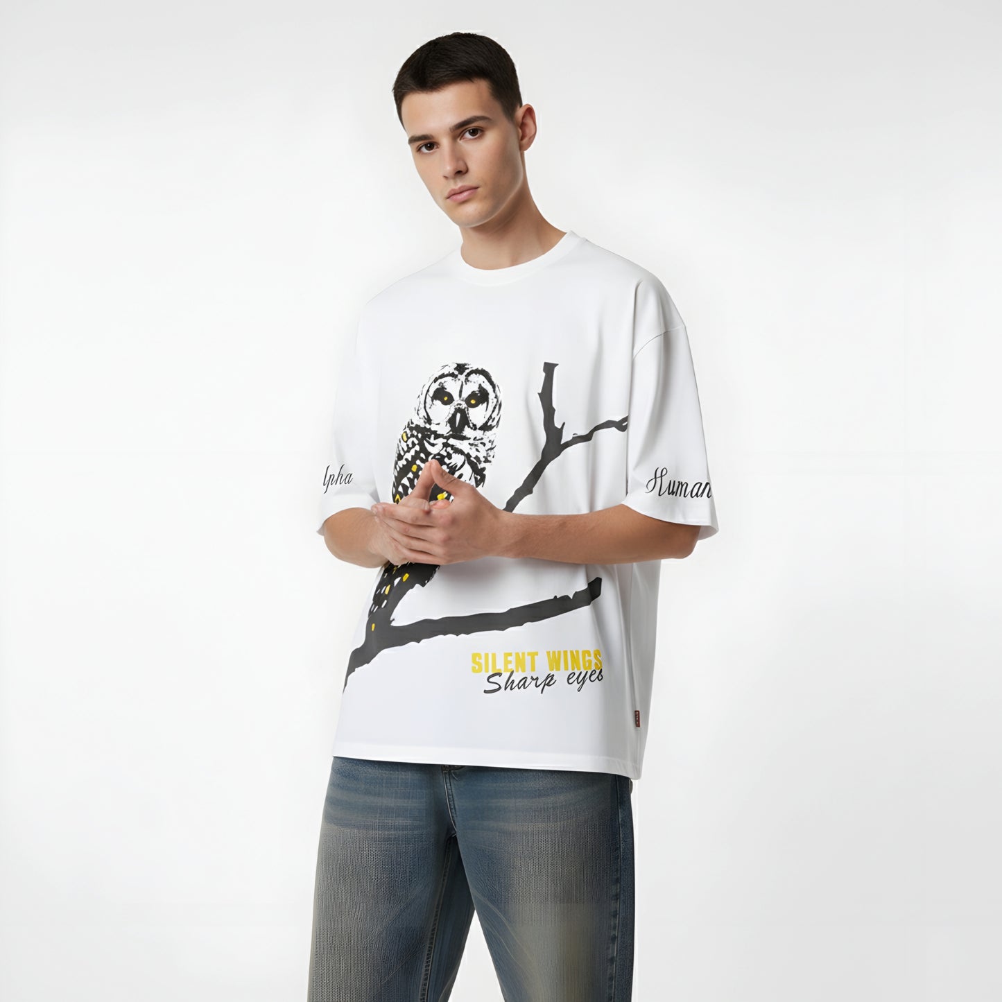 Oversized T-shirt - Silent Minds Sharp Eyes (Grey) | Alpha Humane