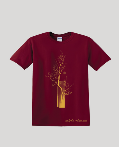 Regular T-shirt - Golden Tree Silhouette (Red) | Alpha Humane