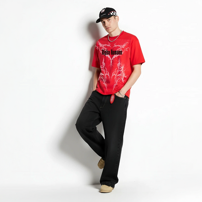 Oversized T-shirt - Thunder Print (Red) | Alpha Humane