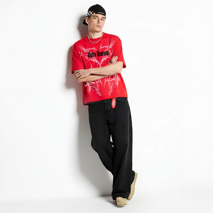 Oversized T-shirt - Thunder Print (Red) | Alpha Humane
