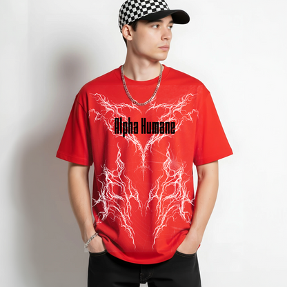 Oversized T-shirt - Thunder Print (Red) | Alpha Humane