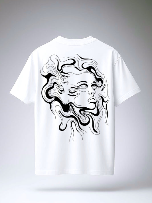 ALPHA HUMANE – Artistic Line Art Oversized T-shirt (White)